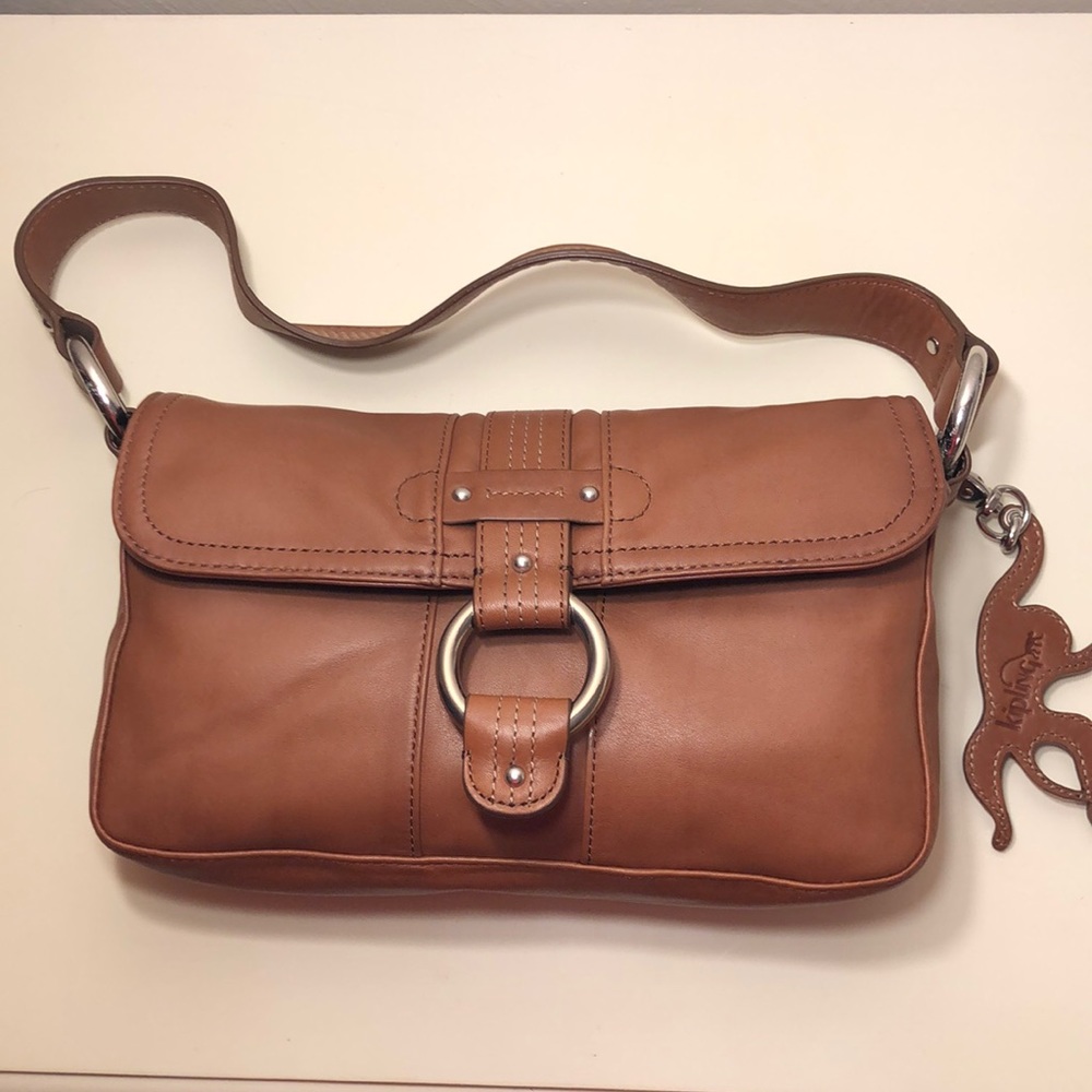 Kipling Brown Leather Shoulder Handbag